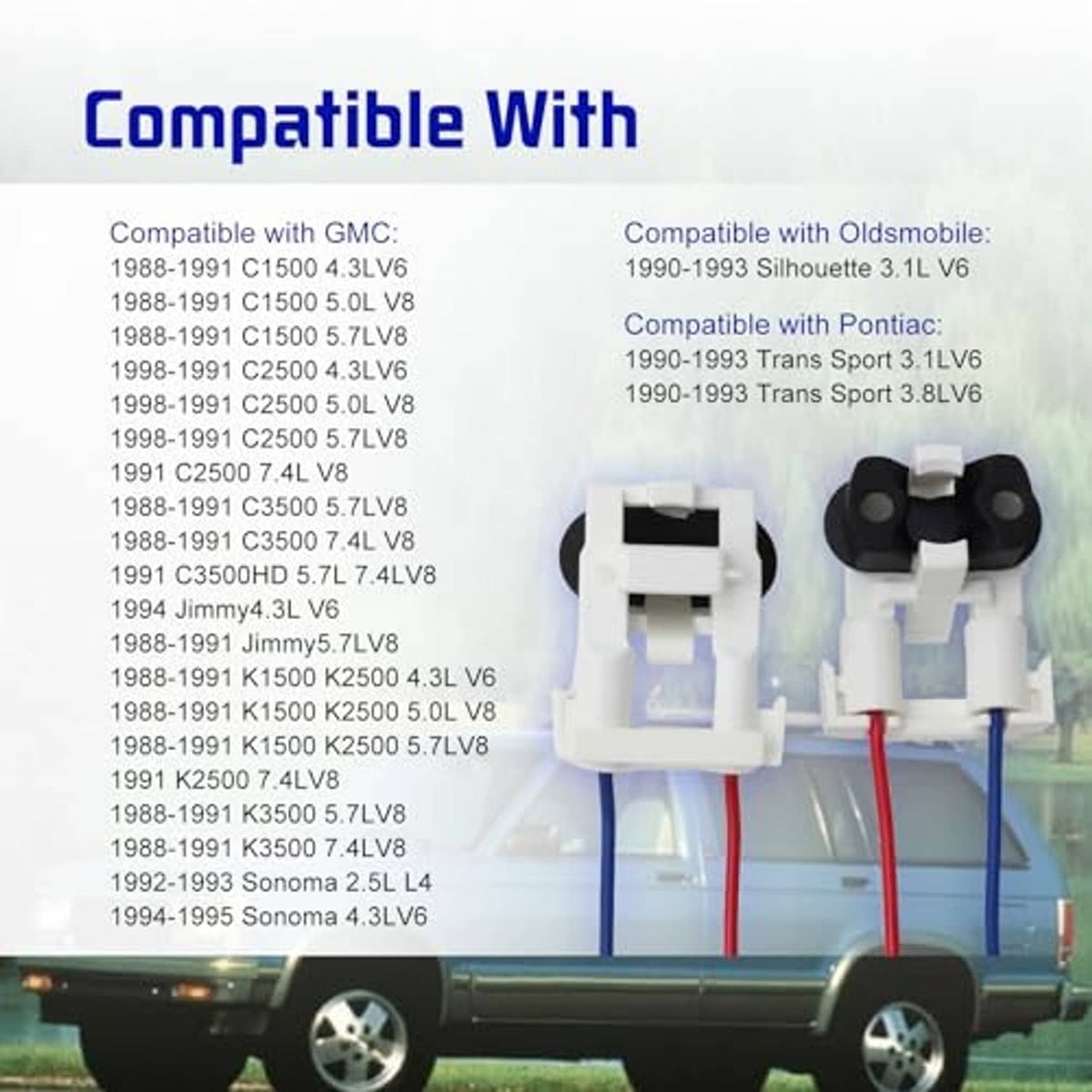 TBI fuel injector connector pair with white housings and red/blue wiring