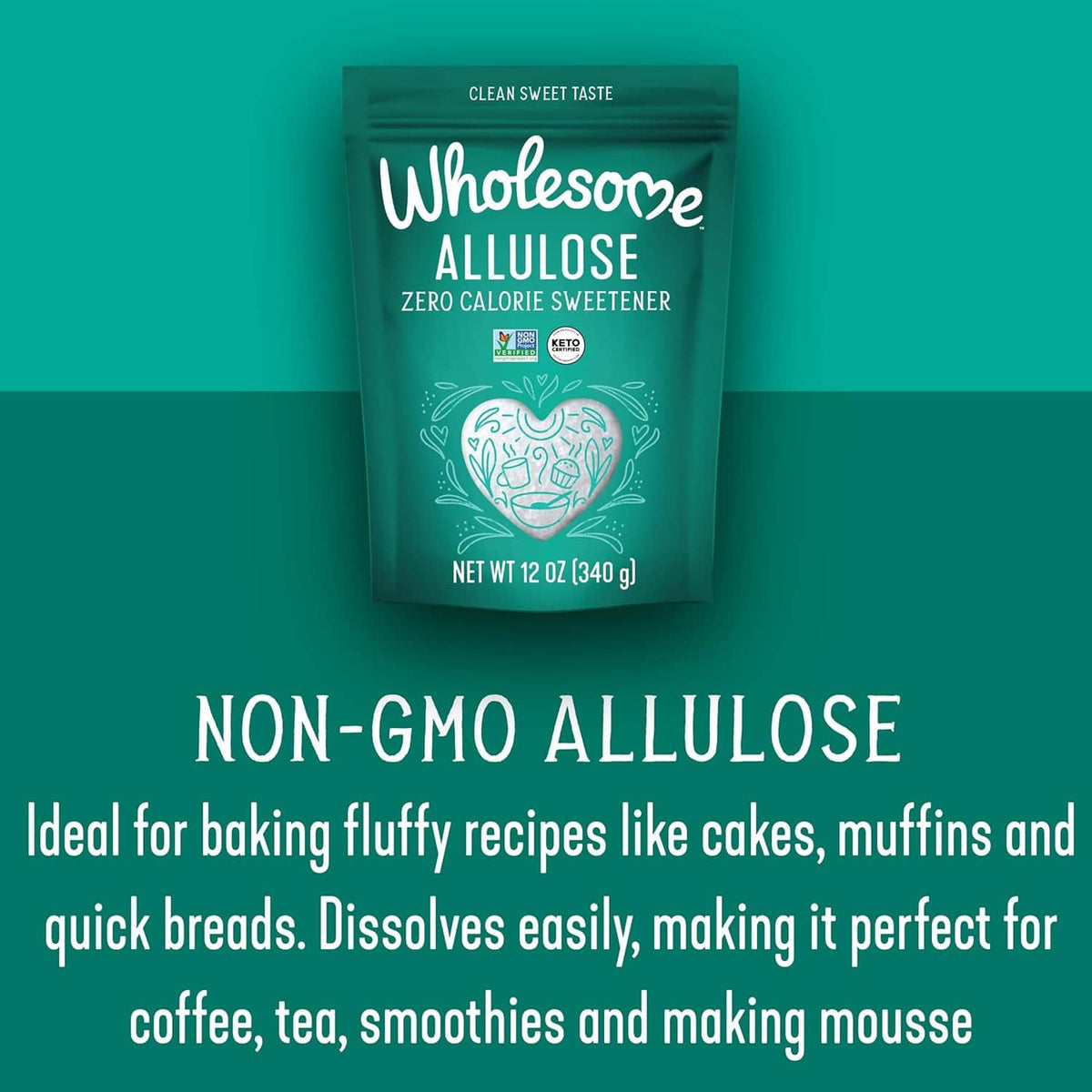 Wholesome non-GMO allulose zero-calorie sweetener pouch, 12 oz