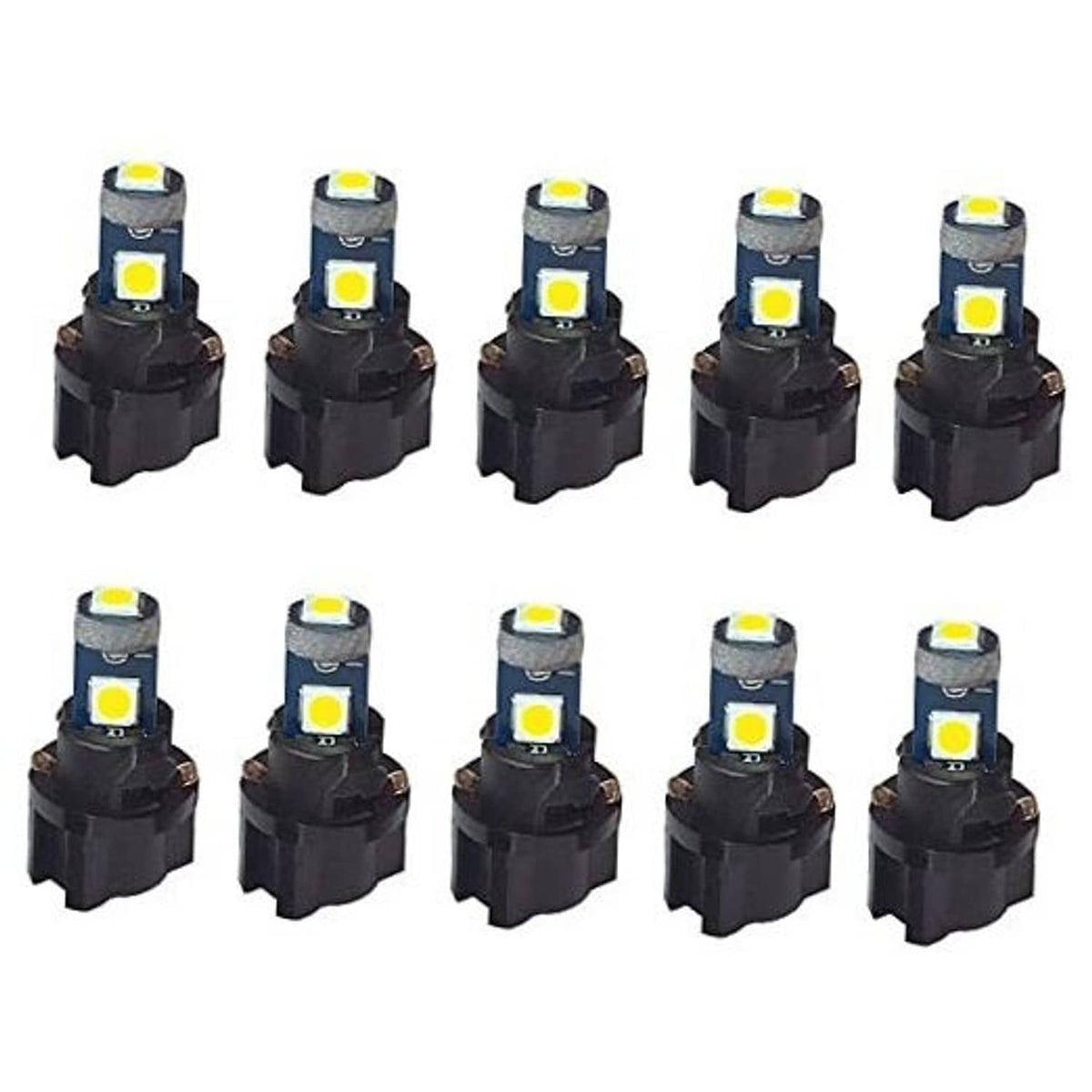 10-pack T5 LED bulbs with twist-lock bases, multiple white LED tips