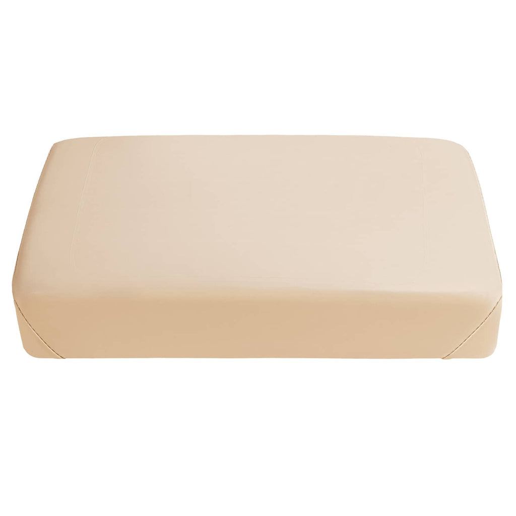 Beige padded seat backrest cushion with smooth top and curved edges
