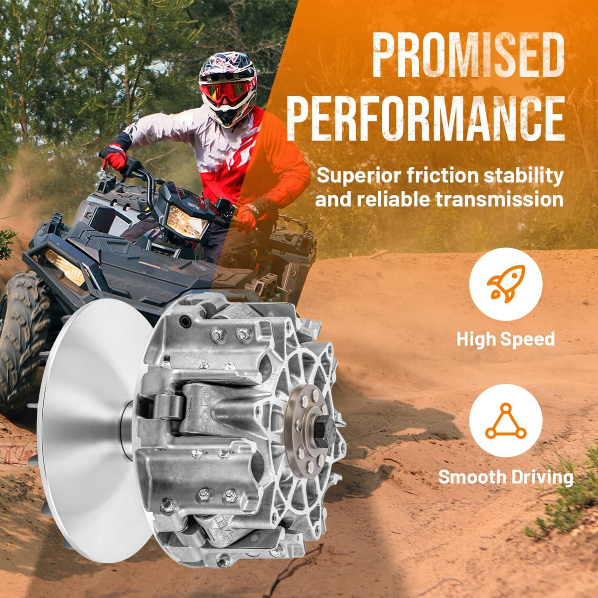 Primary clutch assembly with large outer cover and textured silver housing