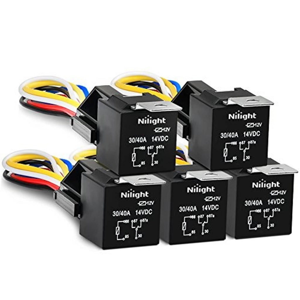 Niiight 5-pin automotive relay set with black relay housings and wired connector leads