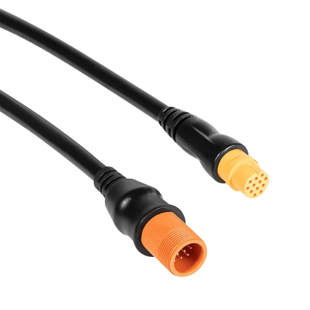 Close-up of black extension cable ends with orange 12-pin connectors
