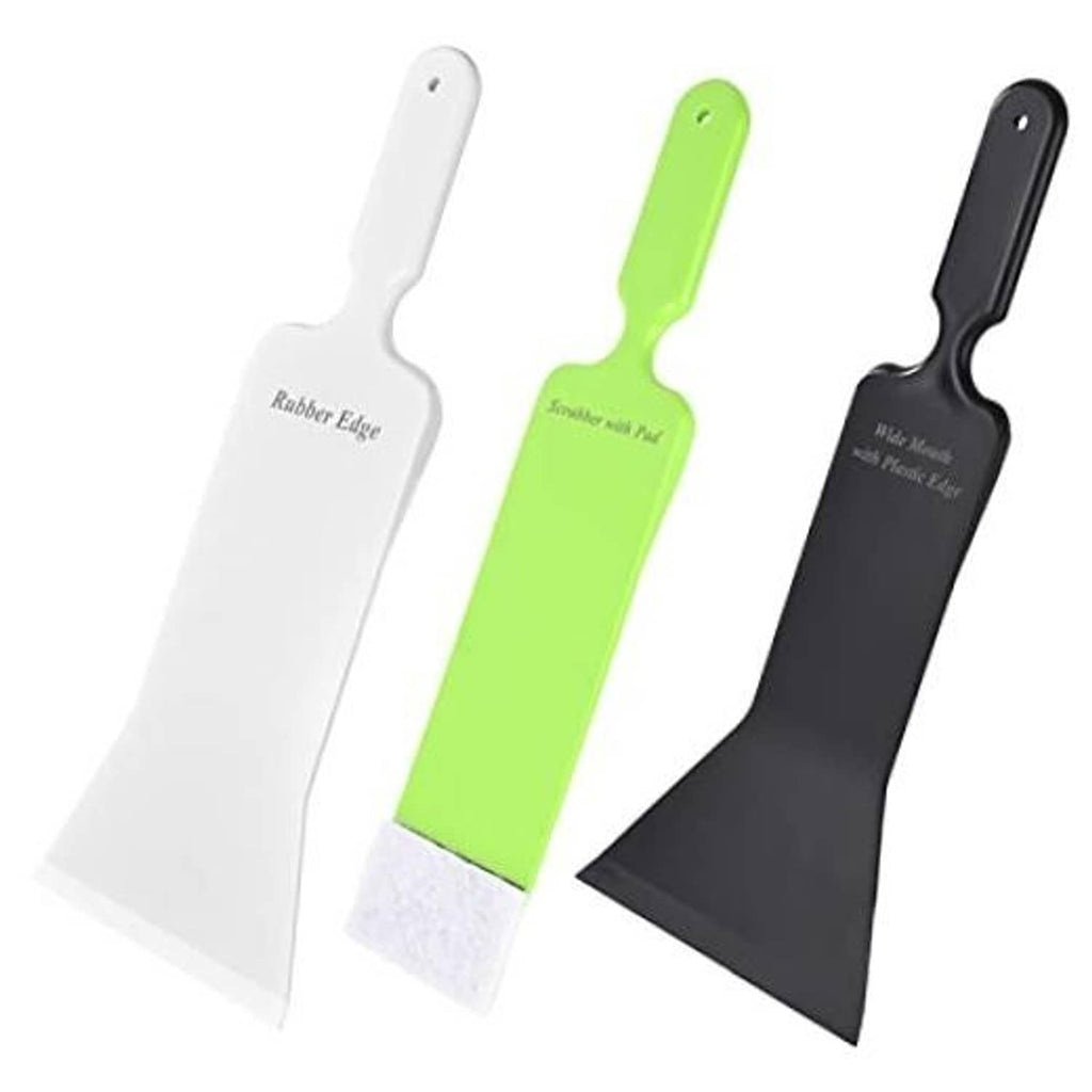 Window tint squeegee with rubber edge, white handle, flat scraper blade