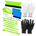 Vehicle vinyl wrap tools kit with felt squeegees, cutter, and work gloves