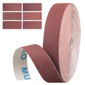 Red 240-grit emery cloth sandpaper roll with texture swatches, abrasive sheet roll