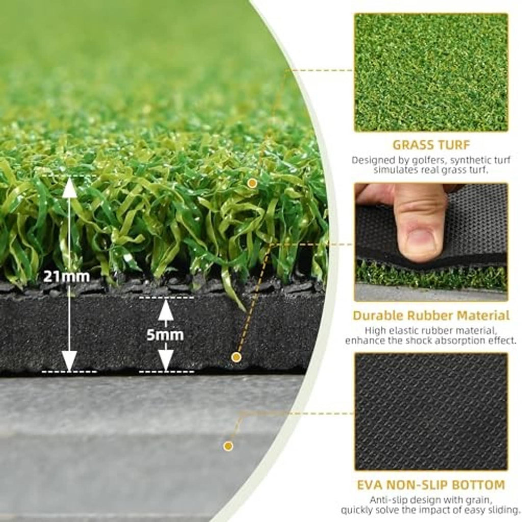 Green artificial grass golf mat with layered rubber base