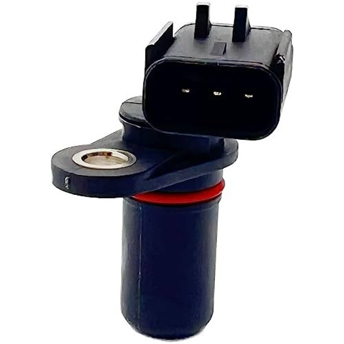 Crankshaft position sensor with dark blue body, red seal ring, and black electrical connector