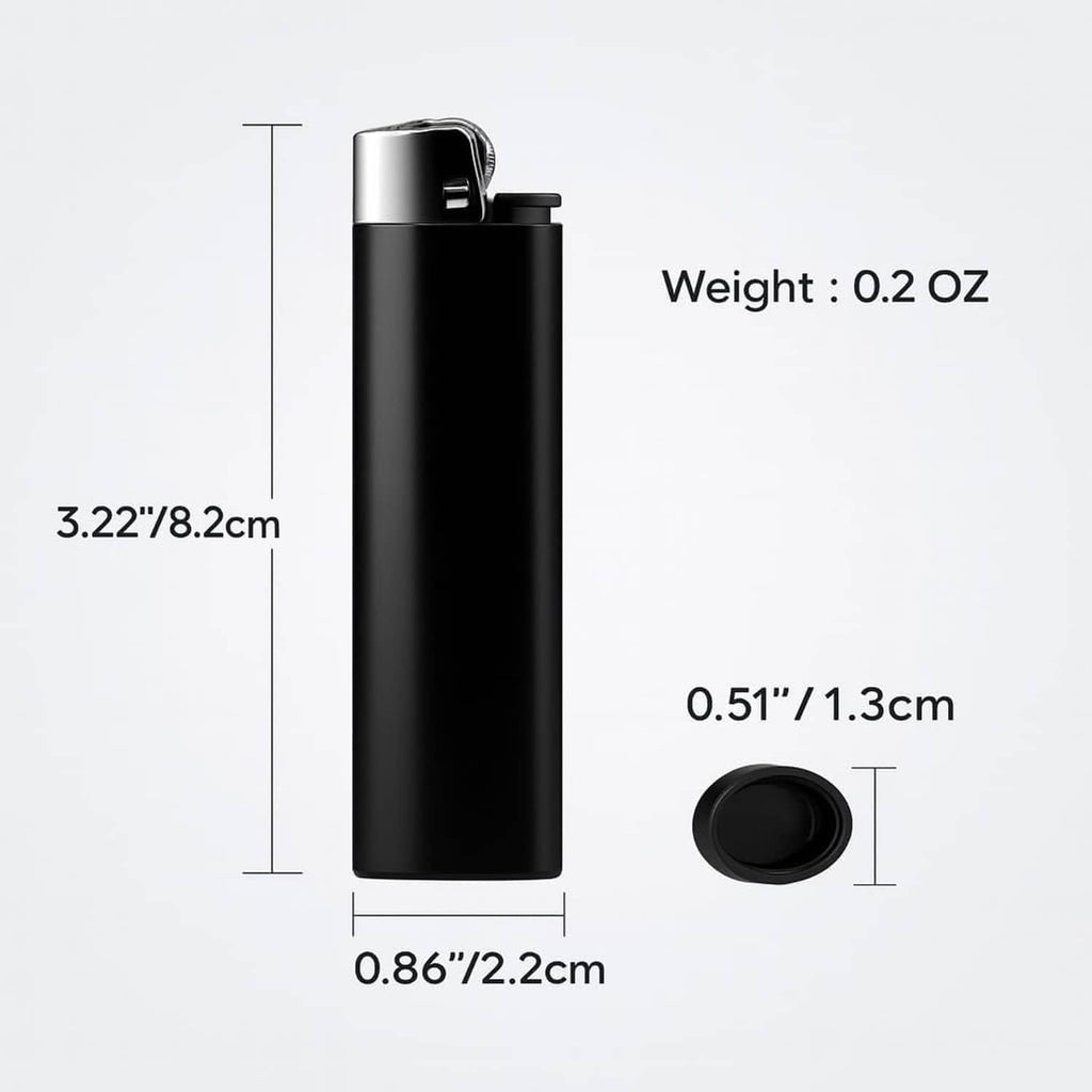 Black diversion lighter with silver top and open hidden stash cap, compact size.