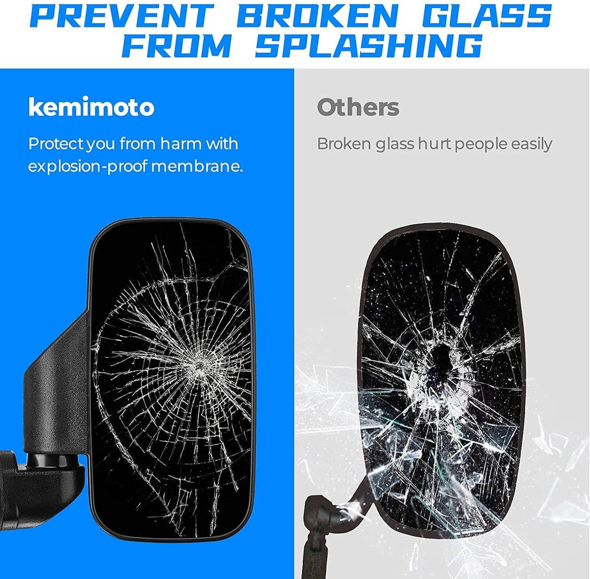 UTV rearview side mirrors with impact-resistant housing and protective glass