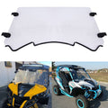UTV full windshield in clear polycarbonate with black mounting brackets, curved edge