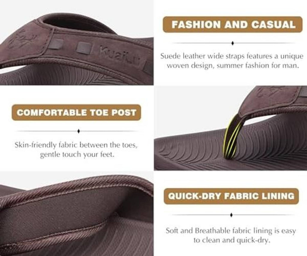 Men’s brown suede-look thong flip-flops with wide strap and cushioned lining