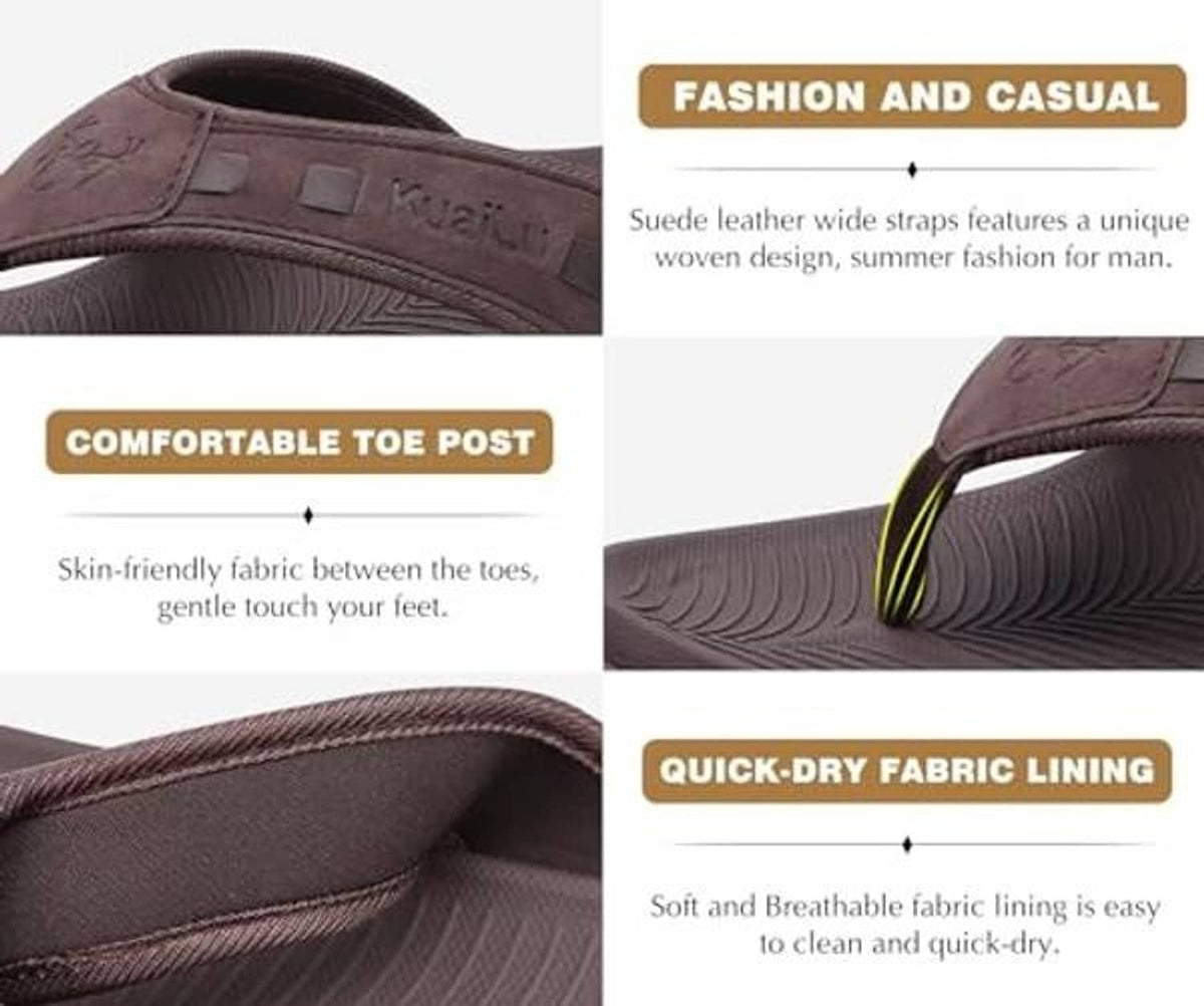 Men’s brown suede-look thong flip-flops with wide strap and cushioned lining