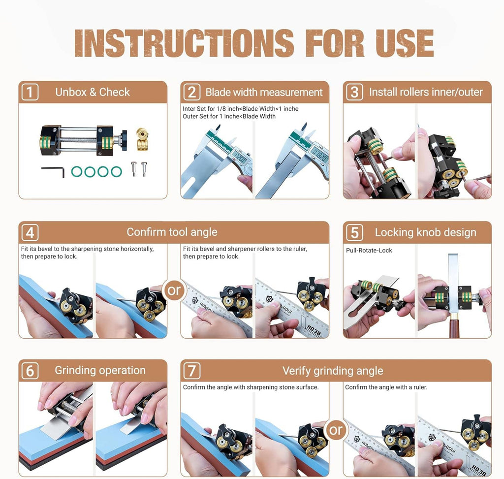 Instruction diagram page showing roller honing guide components and setup steps