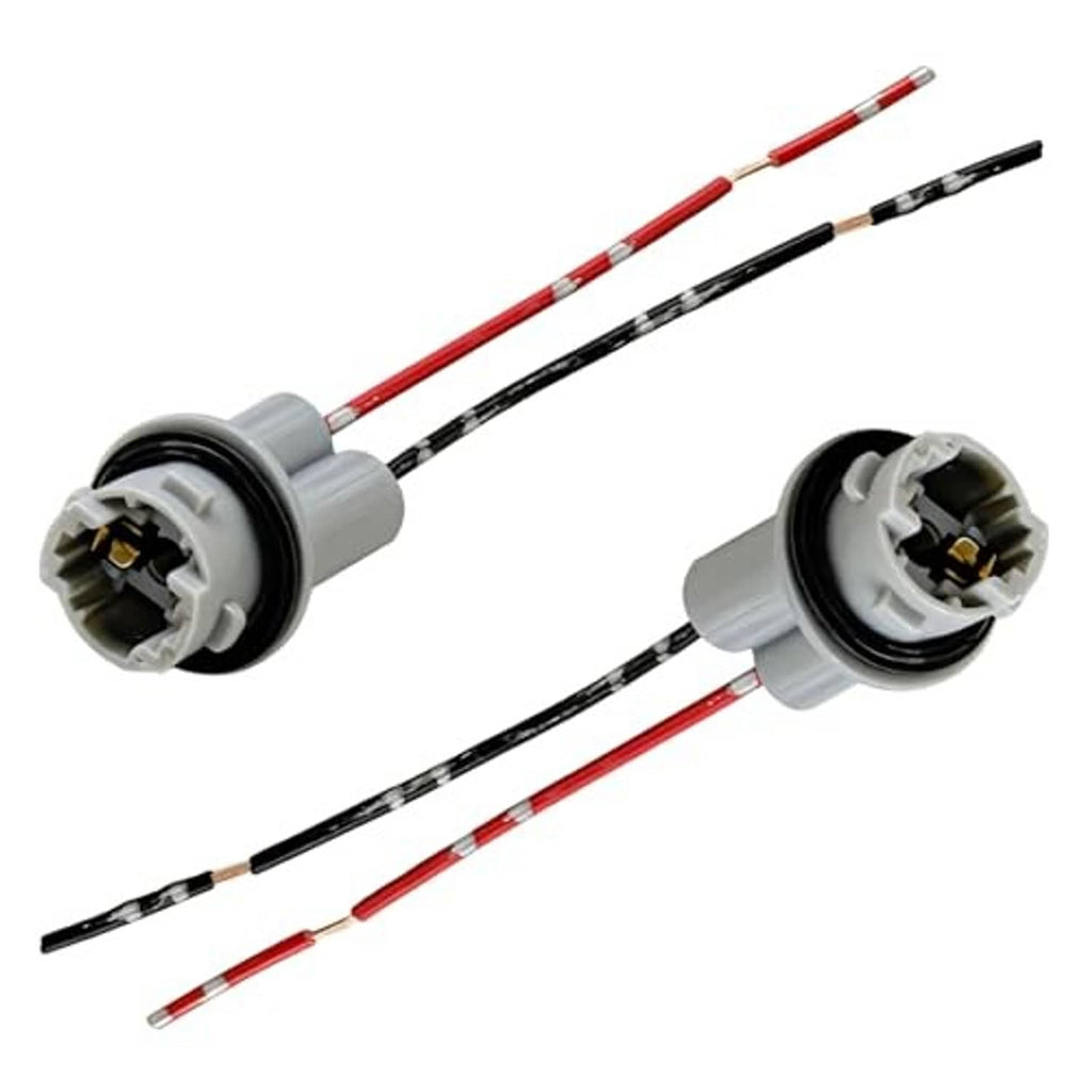 2PCS T15 bulb socket pigtail wiring harness adapters, two gray connectors with red/black leads