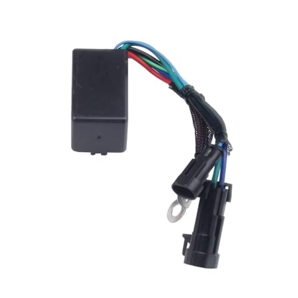 Tilt trim relay harness with black module, braided cable, and ring terminal clip