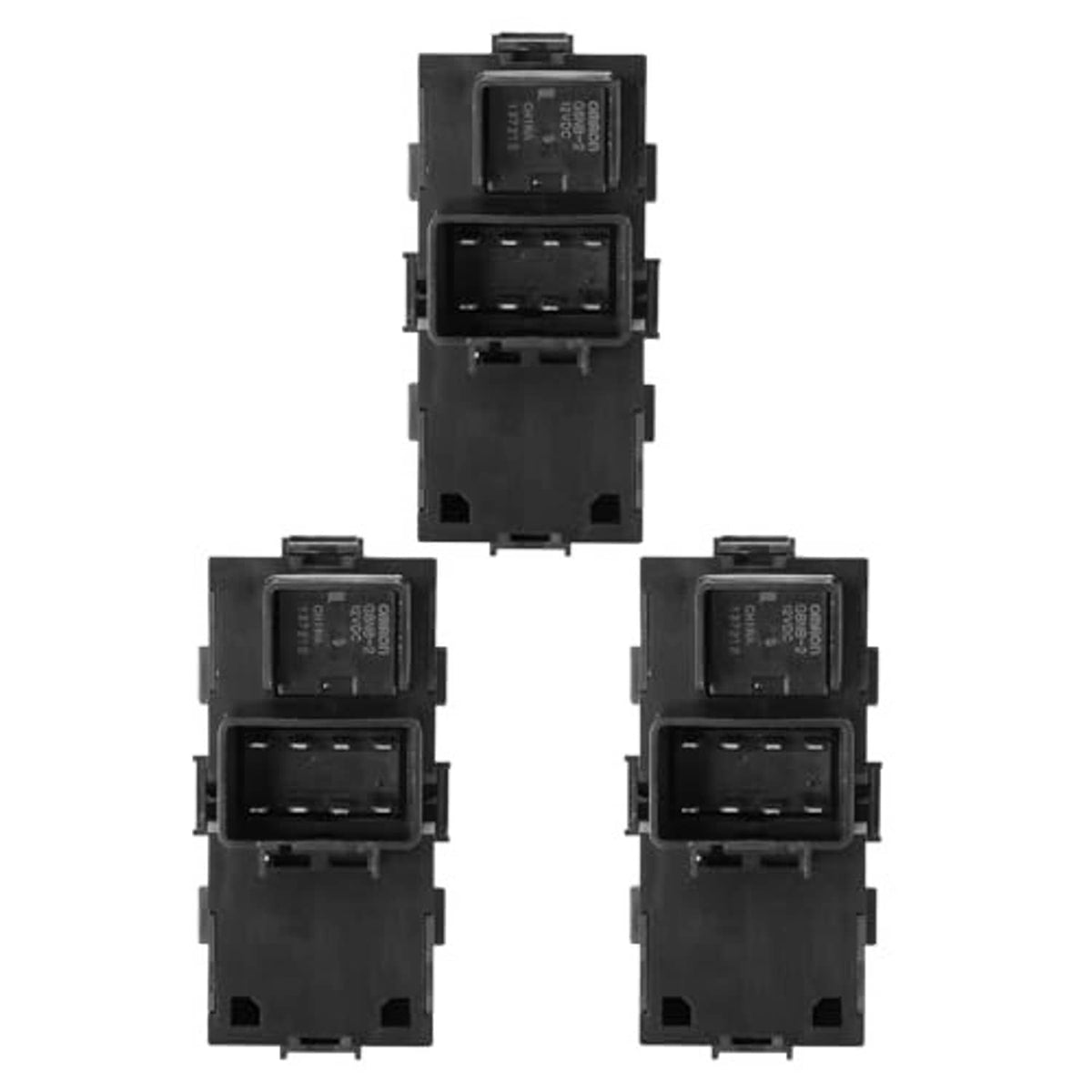Three passenger-side power window switch modules, rear view with connectors.