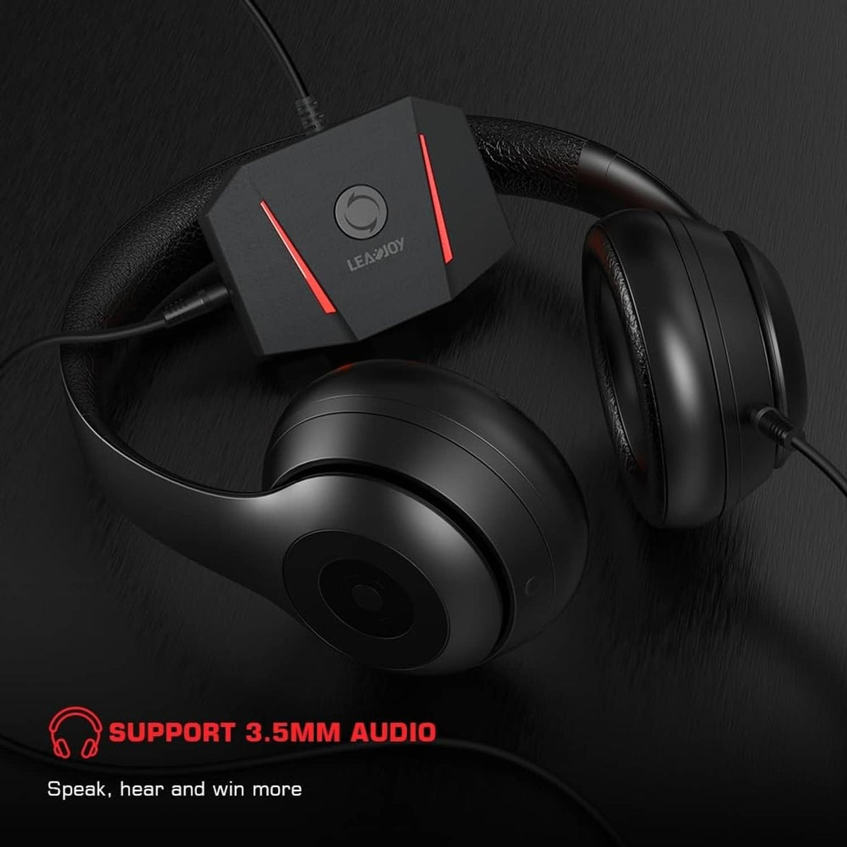 Keyboard and mouse adapter with LED accents, shown on headset