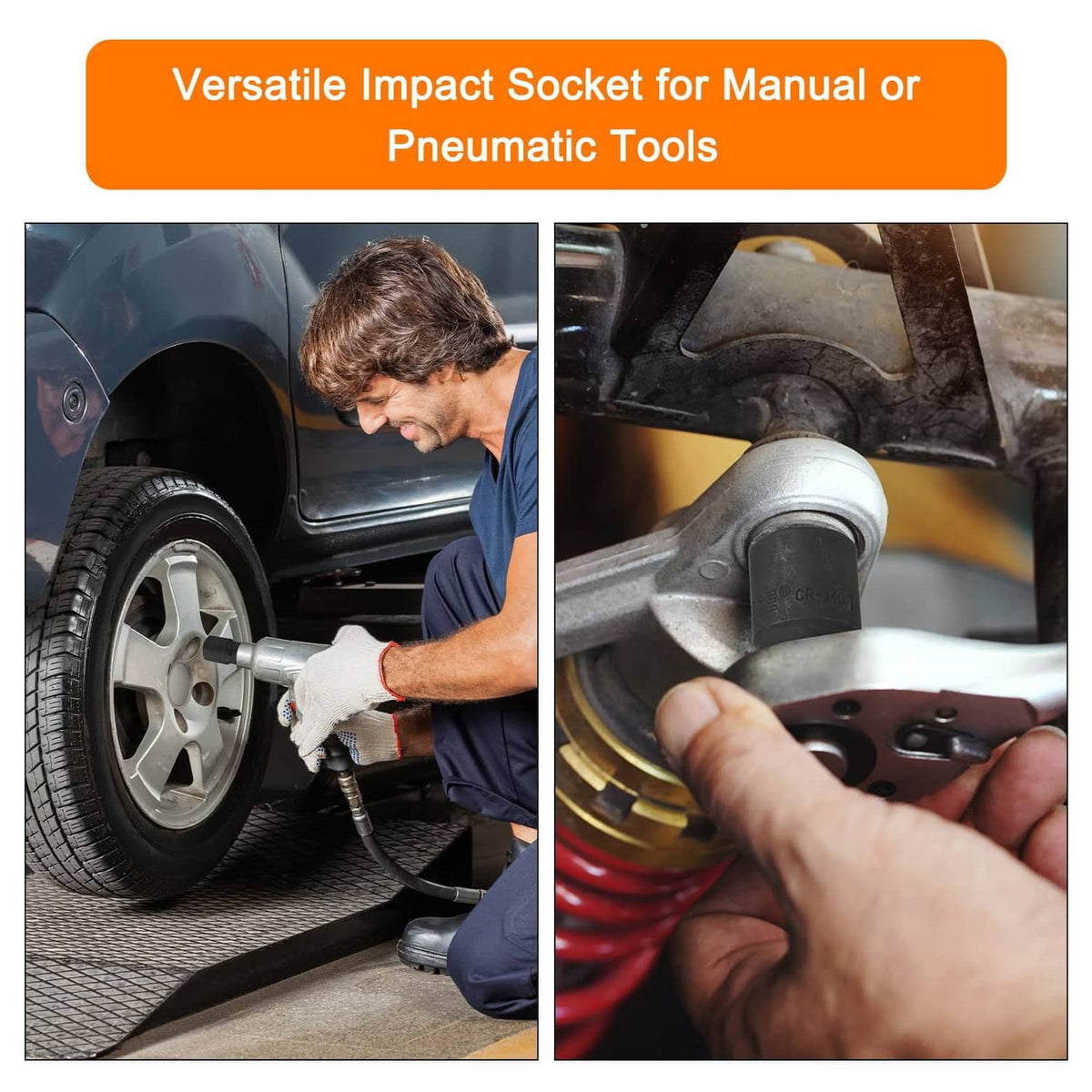 Black 1/2-inch drive impact socket in use on tool hardware.