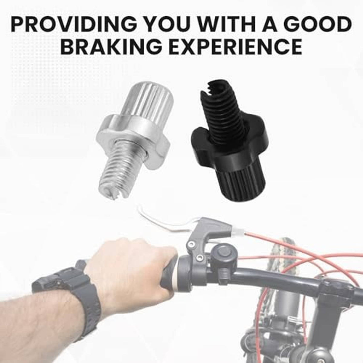 Bike brake cable adjuster screws, silver and black threaded knobs