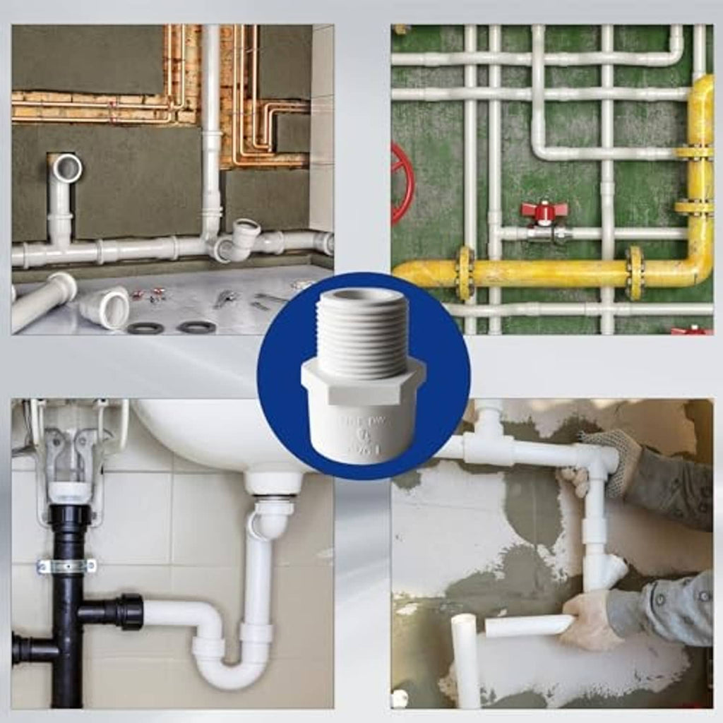 Highlighted 1/2 in NPT male PVC pipe adapter fitting for home plumbing pipes