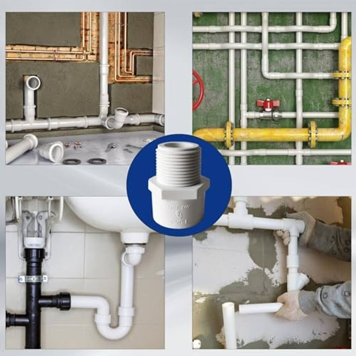 Highlighted 1/2 in NPT male PVC pipe adapter fitting for home plumbing pipes