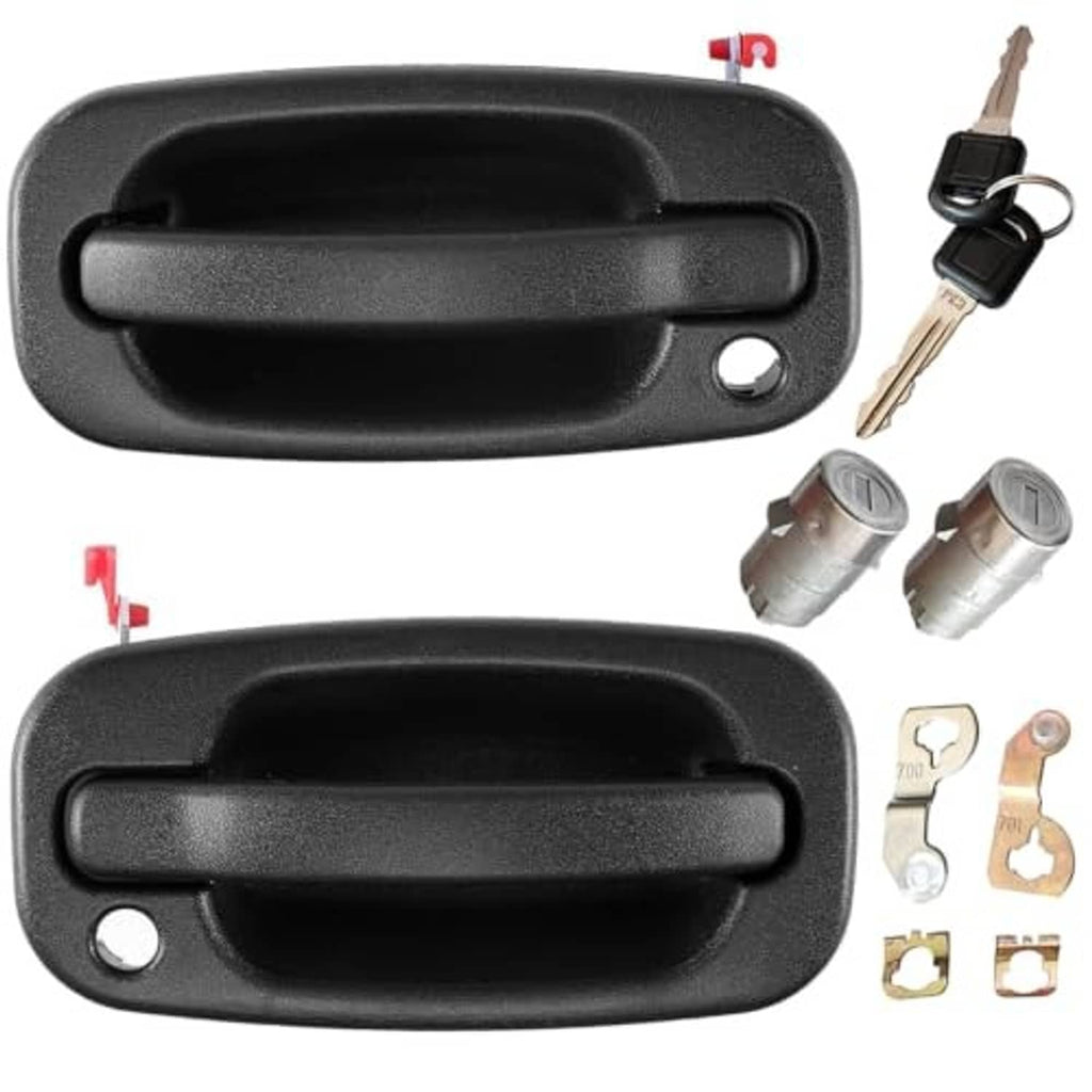 Front exterior door handle with lock set, black finish, keys and cylinder included