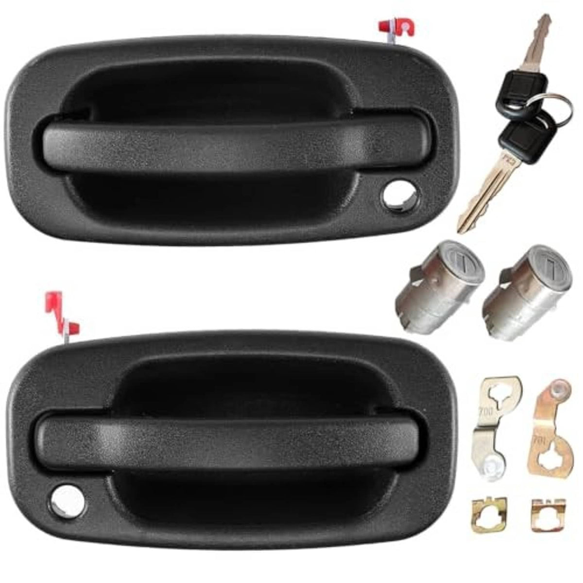 Front exterior door handle with lock set, black finish, keys and cylinder included