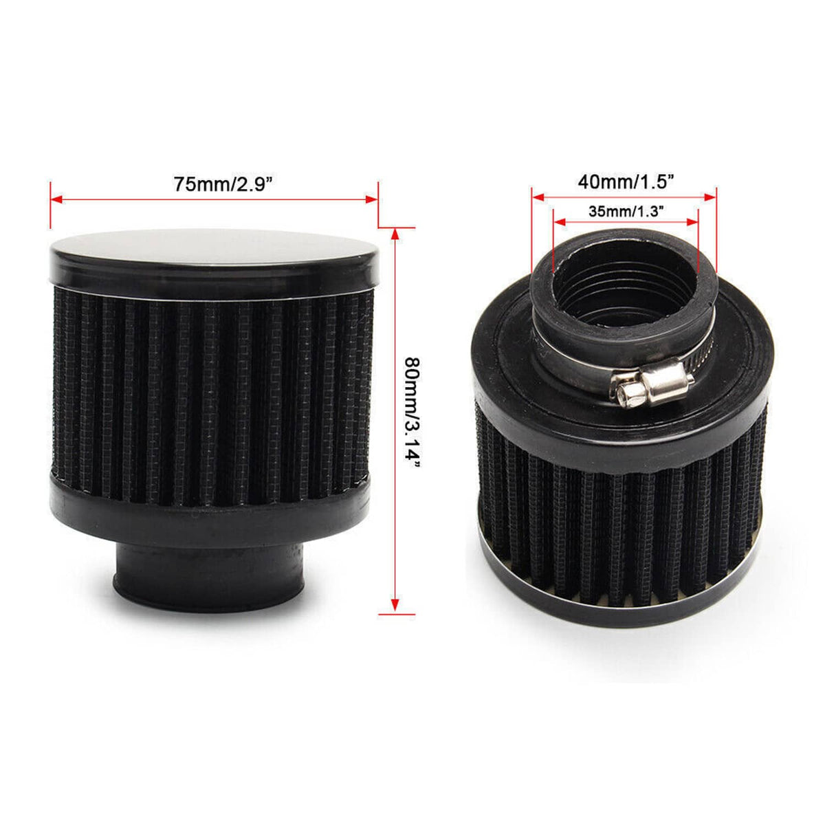 Black oil catch can filter element with threaded top and measured housing dimensions