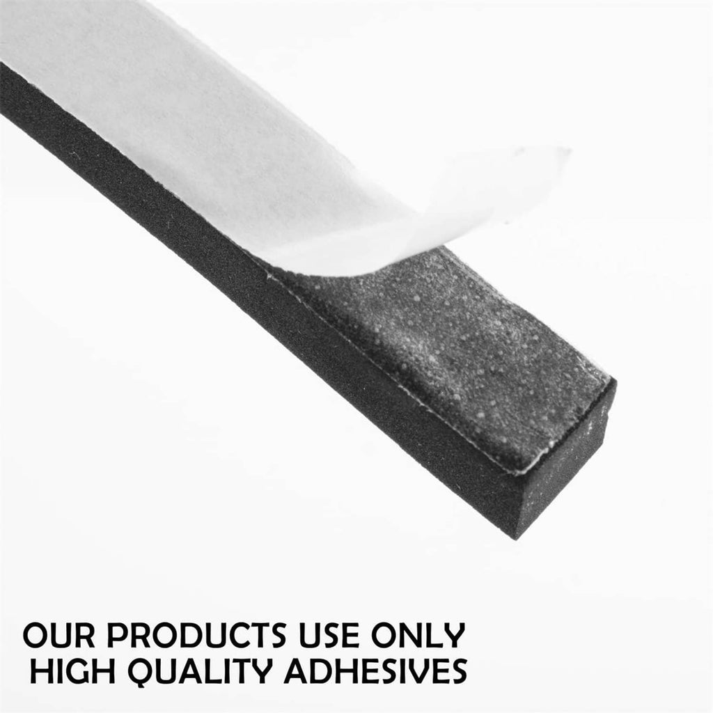 Black self-adhesive foam seal tape strip close-up