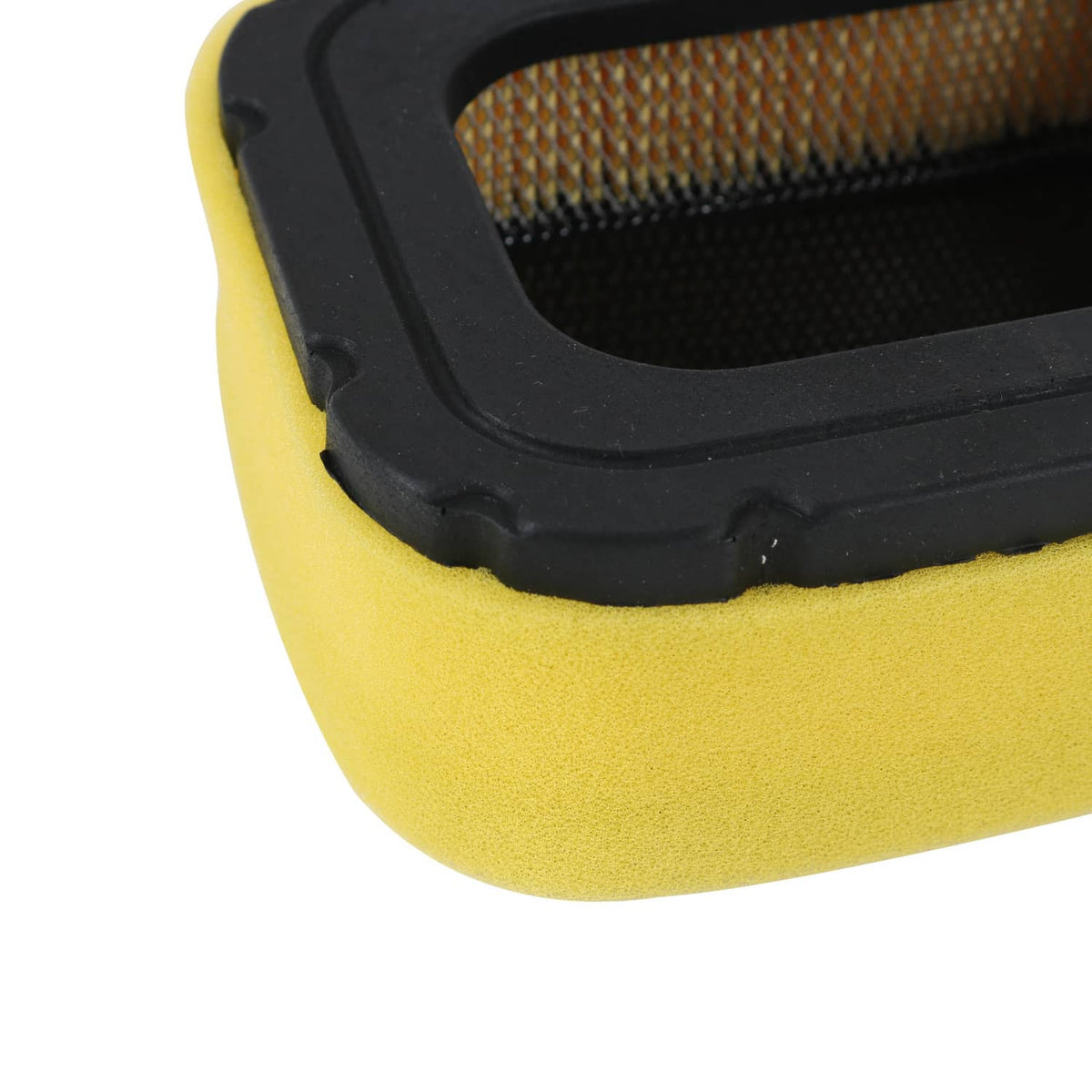 Lawn mower air filter foam element detail showing yellow sponge and black seal