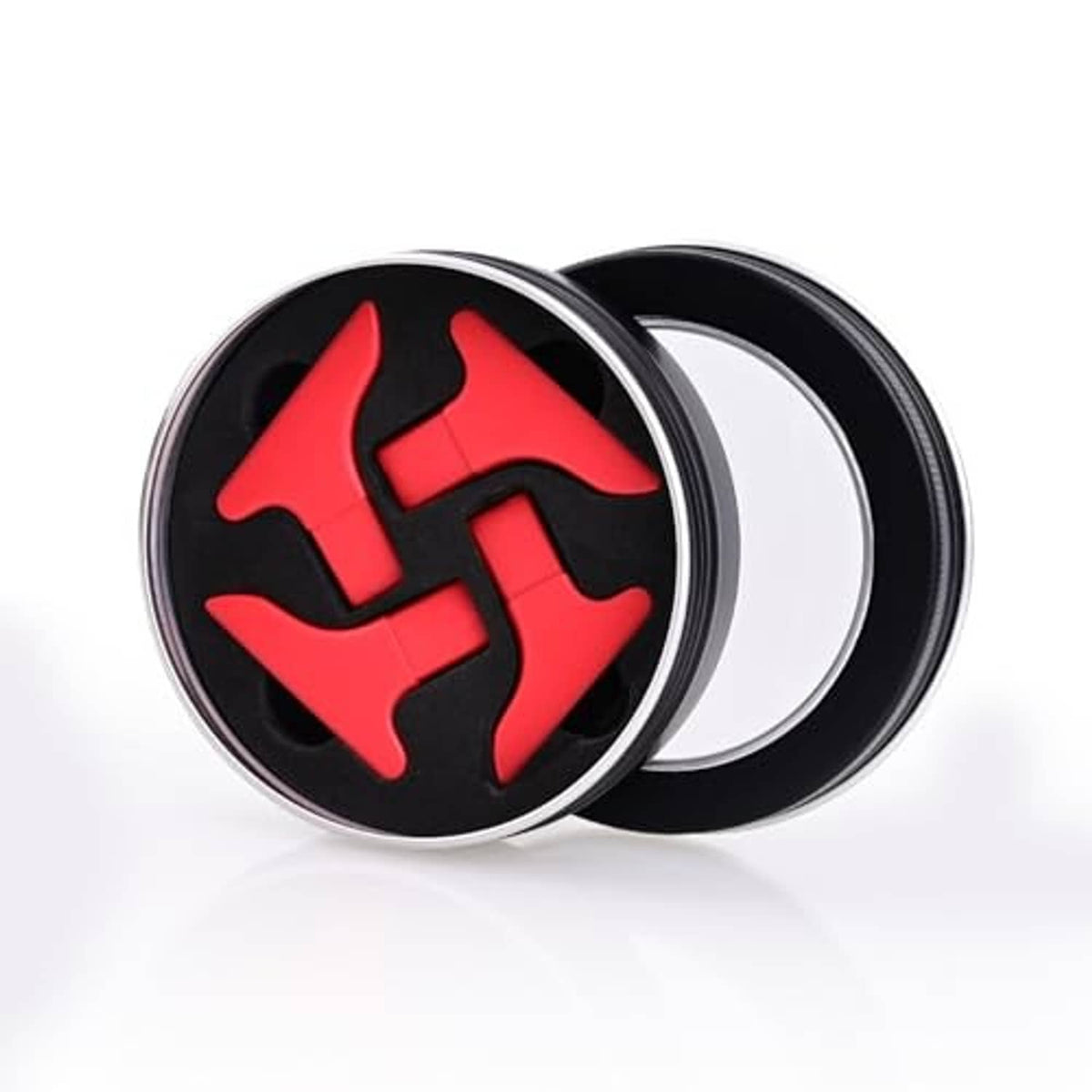 Vinyl wrap knife tucker set in two round cases with red/black inserts