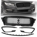 Front bumper grille insert set with fog light trim pieces, black mesh and chrome accents