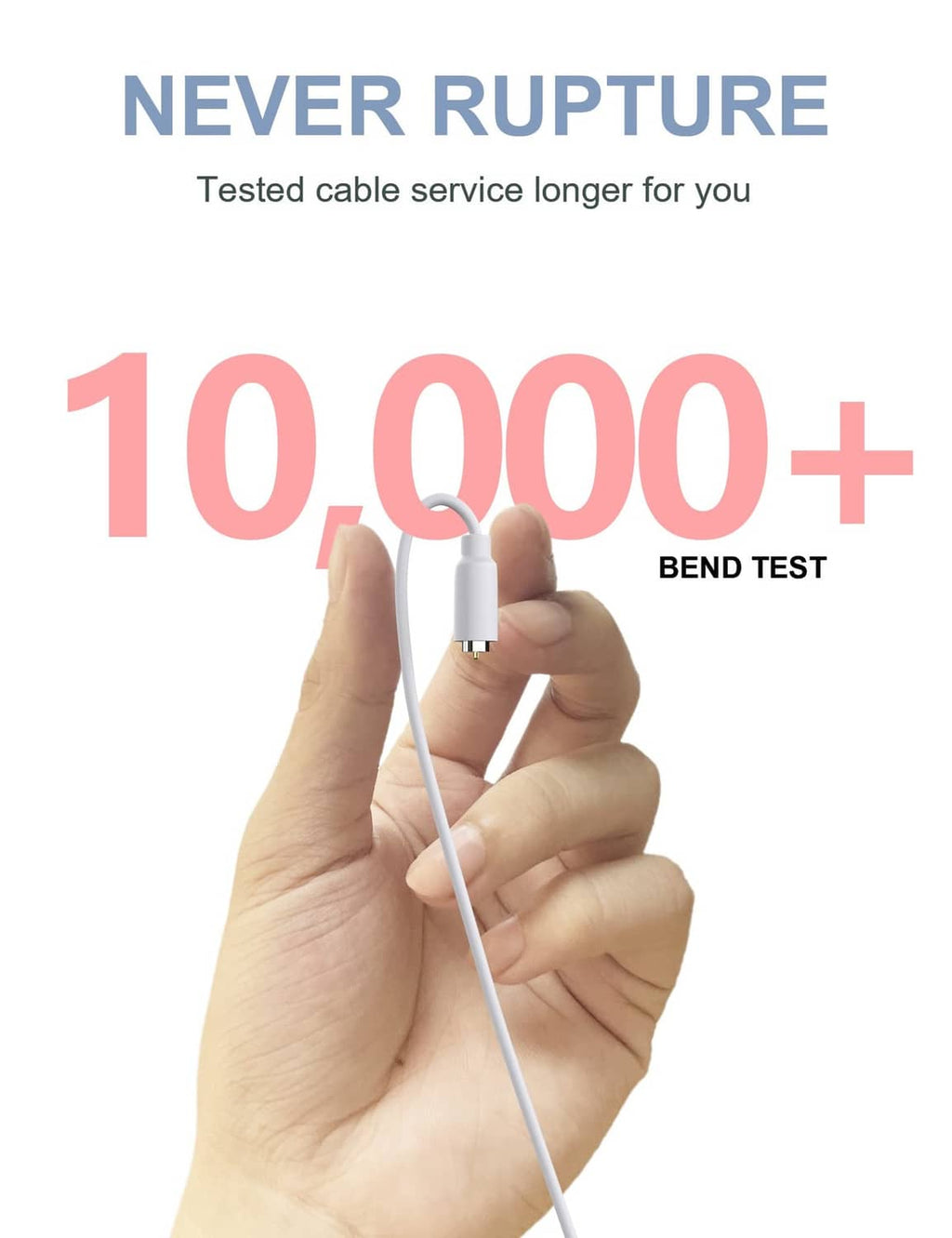 White USB charging cable with magnetic DC connector held in a hand