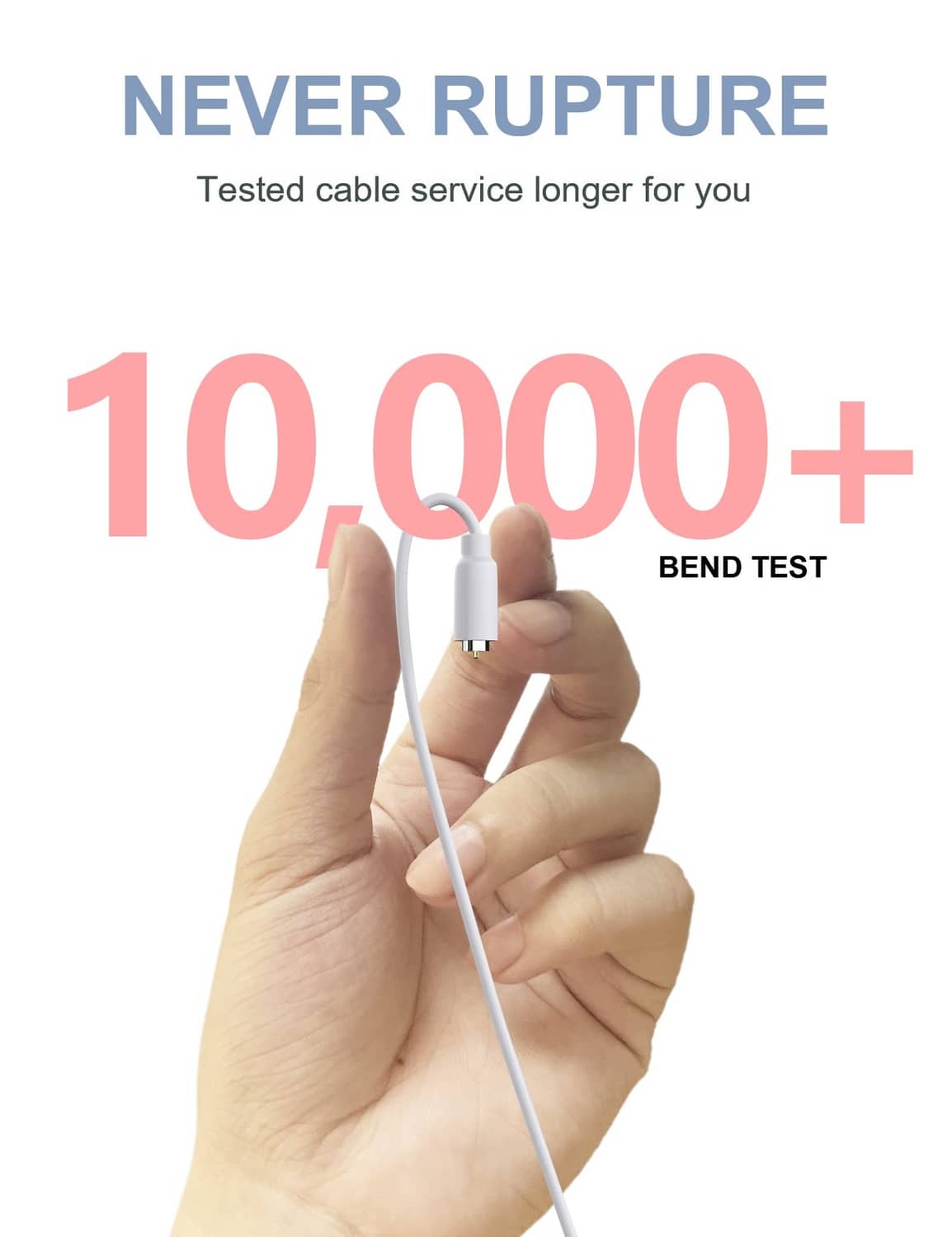 White USB charging cable with magnetic DC connector held in a hand