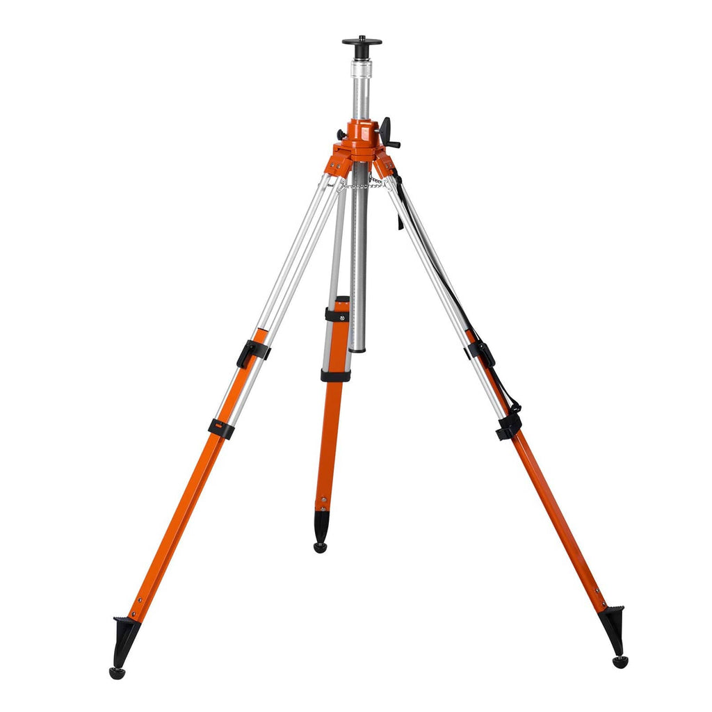 Laser level tripod stand with orange-and-black adjustable legs and stable feet