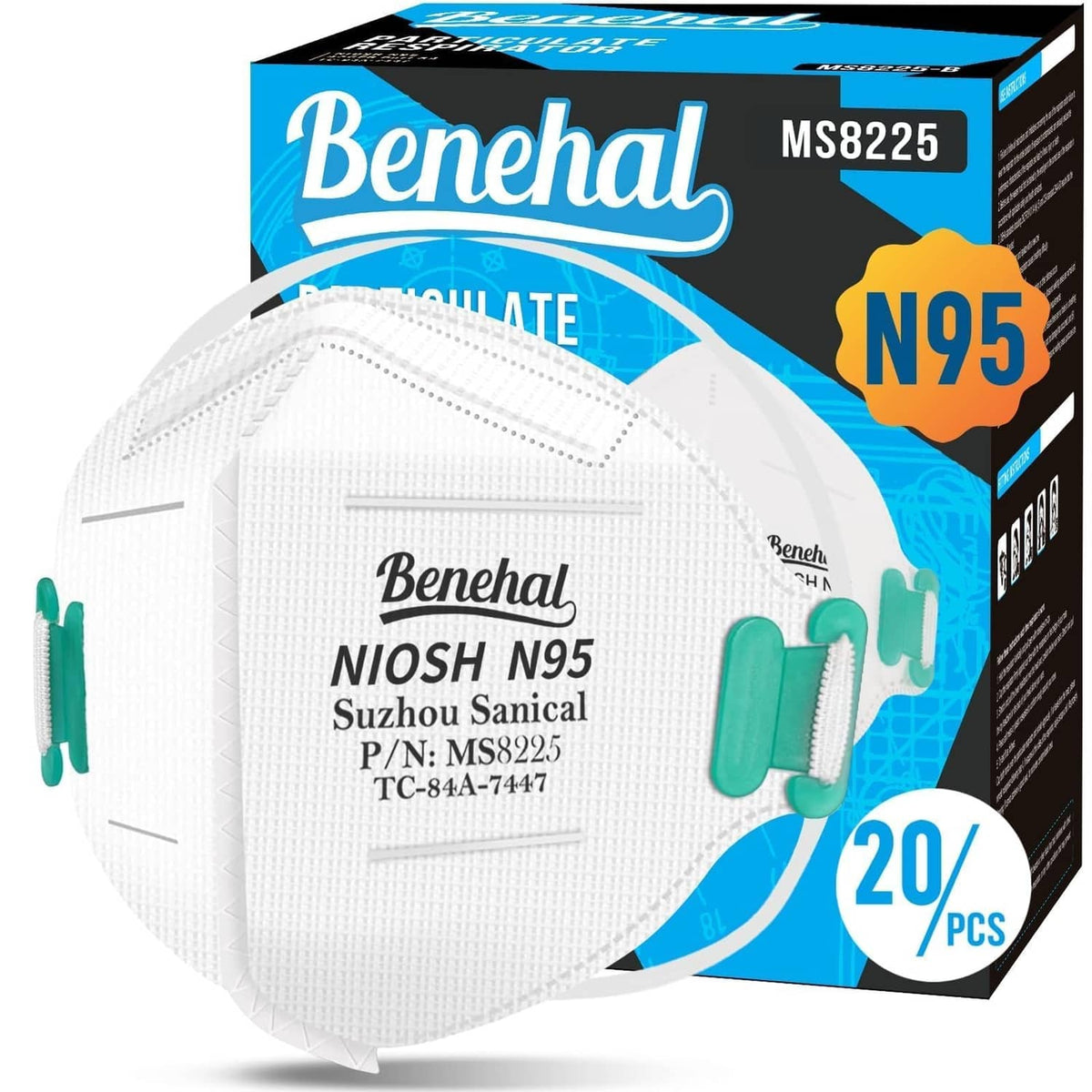 NIOSH-approved N95 particulate mask, white, with pleated filter and head straps