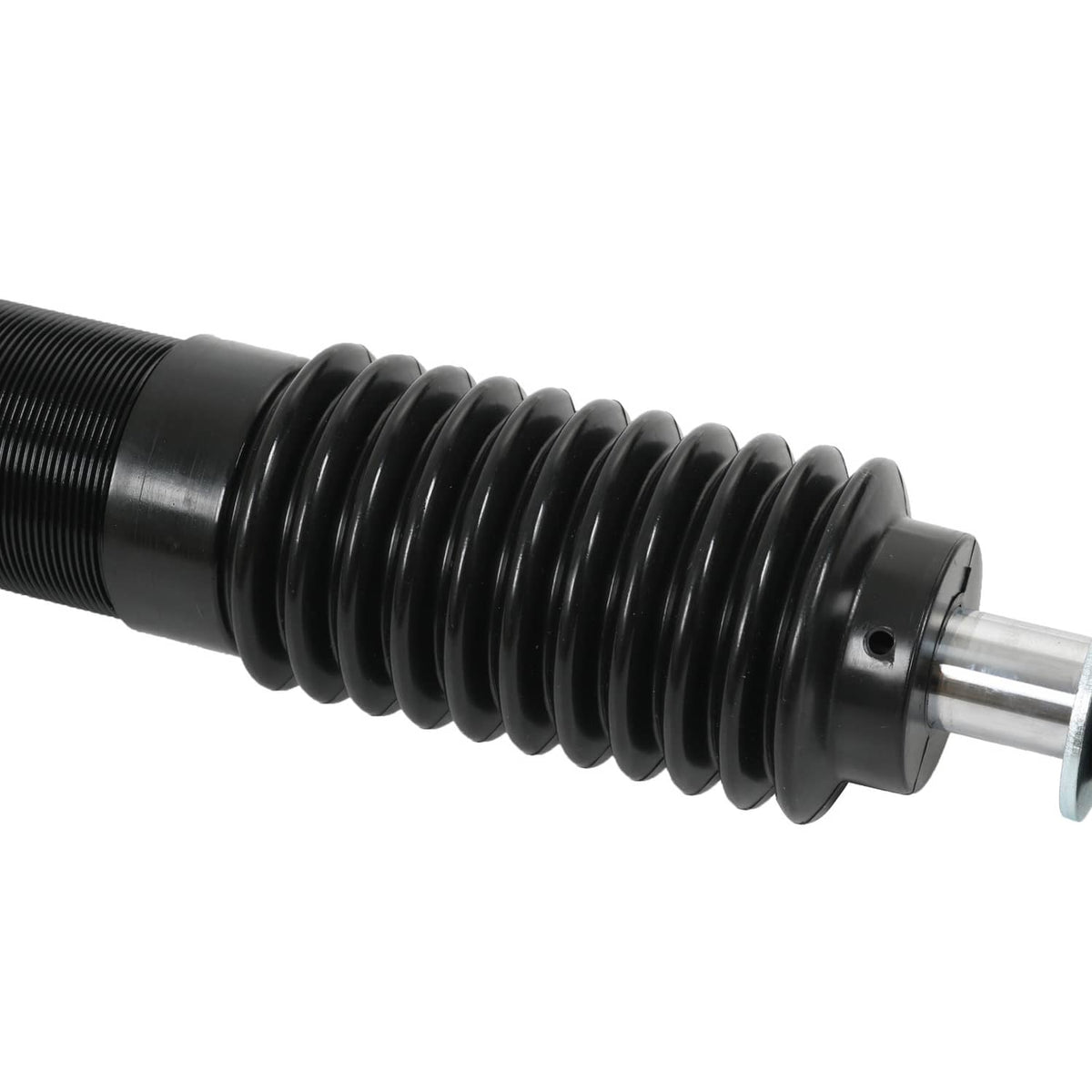 Adjustable coilover shock: black coil spring with shiny rod end