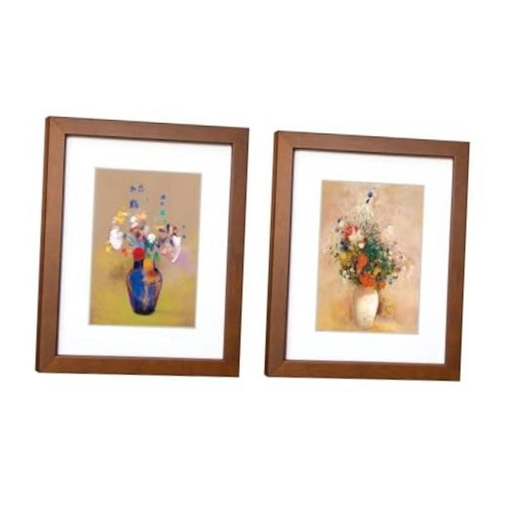 Two brown solid-wood 11x14 frames, each with white mat and glass front