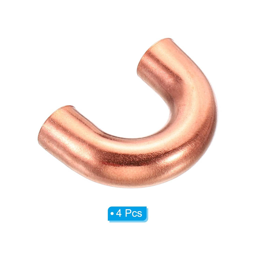 Copper U-shaped elbow pipe fitting with open flared ends
