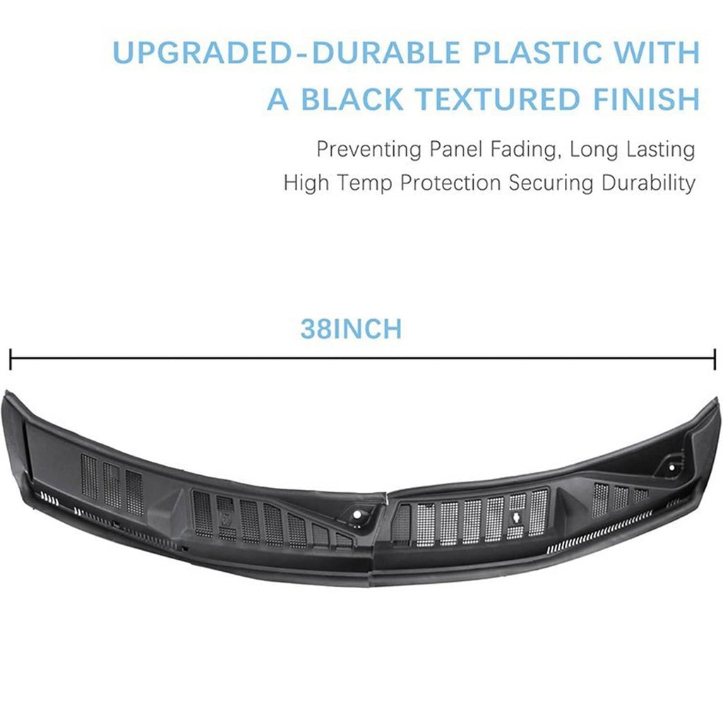 Black windshield wiper cowl grille, textured finish, 38-inch length design