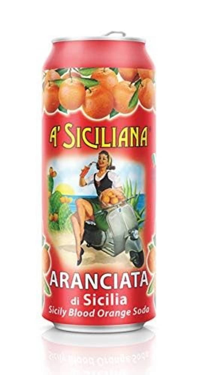 A' Siciliana Aranciata blood orange sparkling soda can with illustrated scene