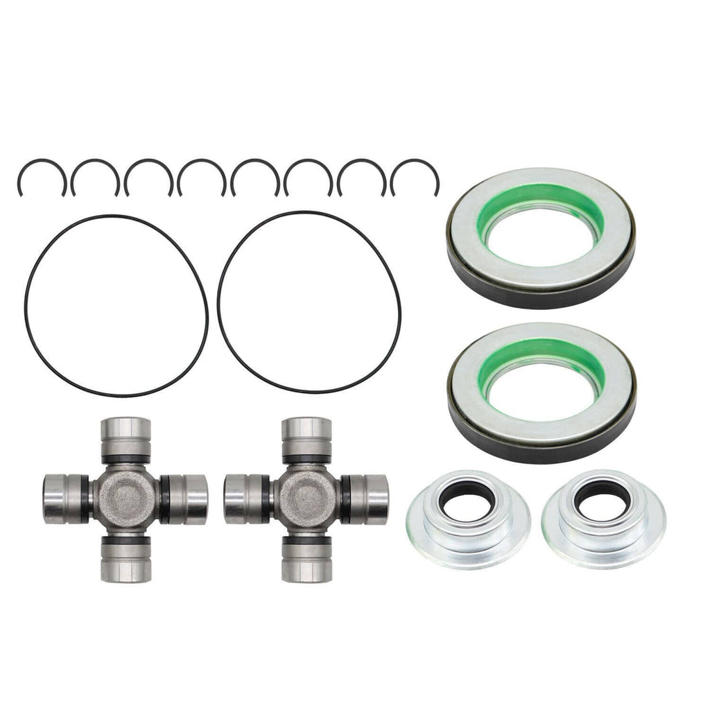 Complete front axle seal and U-joint kit components with seals, cross joints, and rings