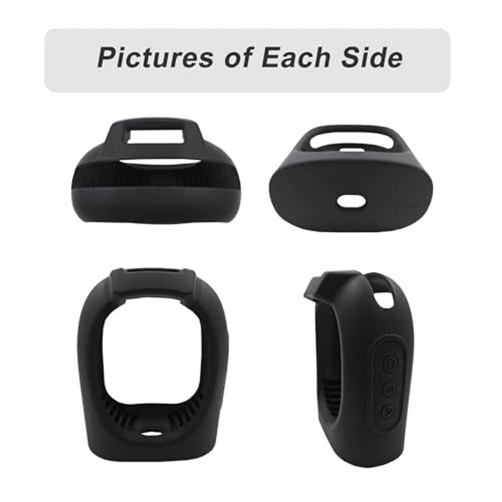 Black silicone speaker cover shown from multiple sides with cutouts and handle