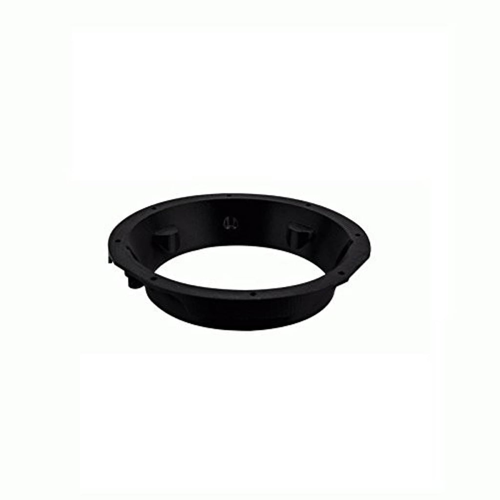 Black speaker adapter plate shown from the side, with mounting tabs and holes