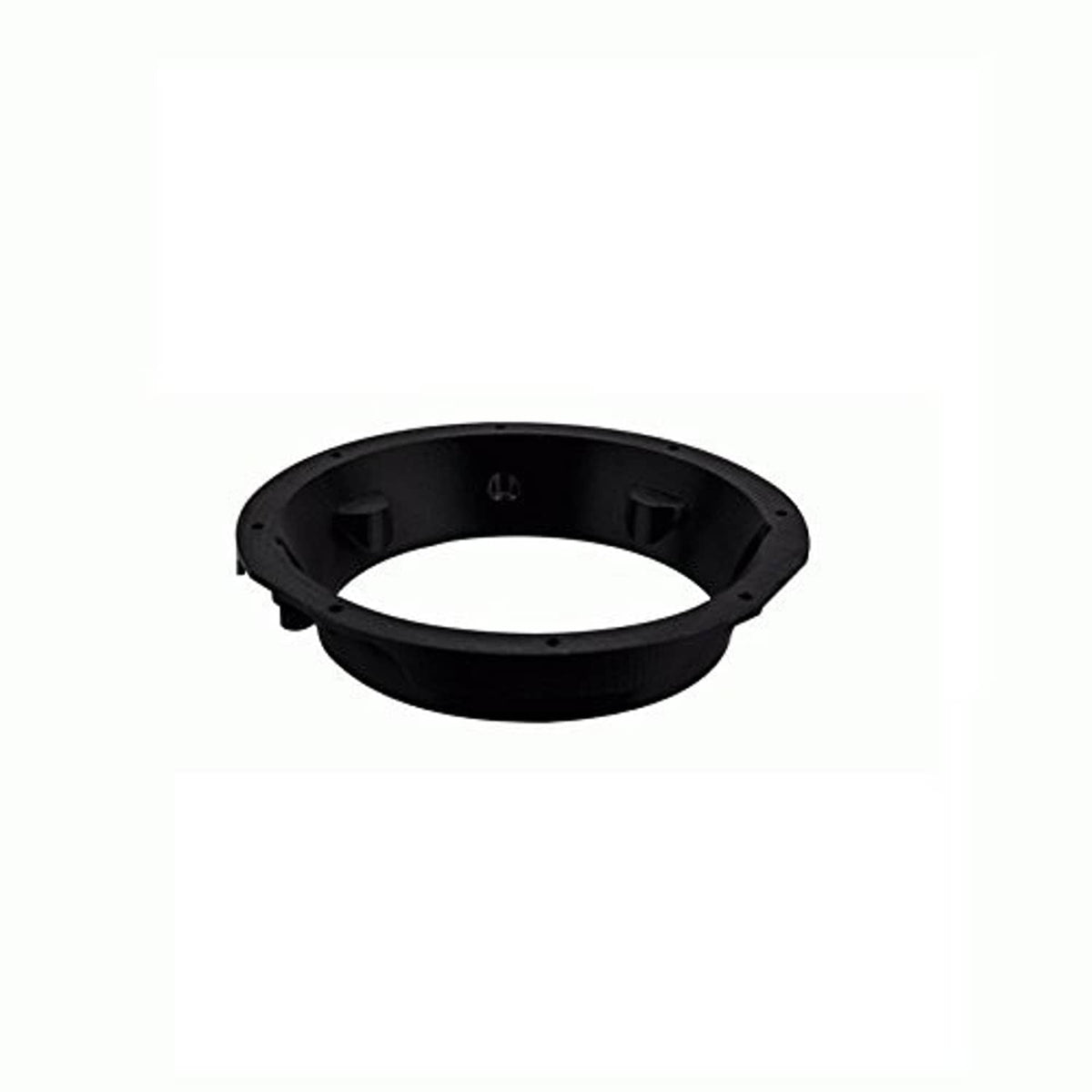 Black speaker adapter plate shown from the side, with mounting tabs and holes