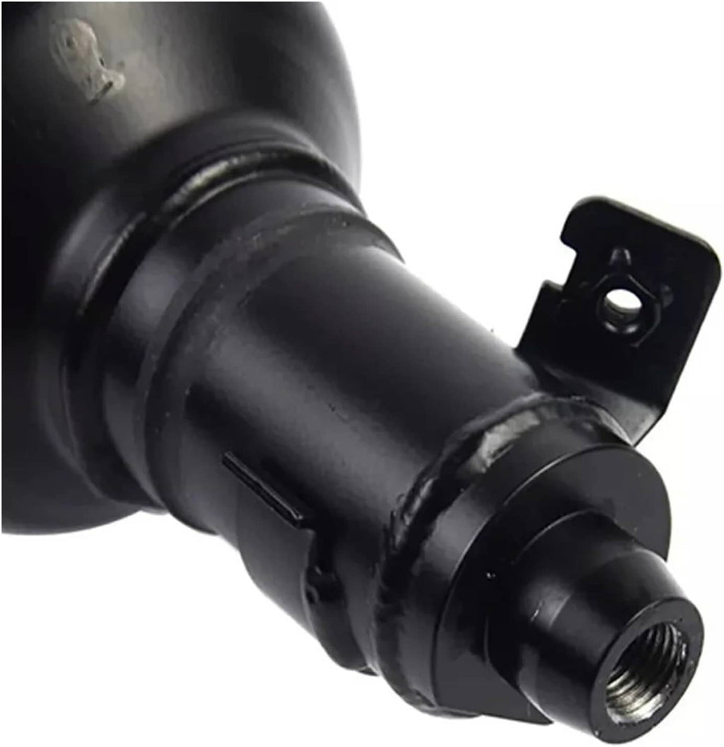 Air suspension strut end detail with black bracket and threaded fitting