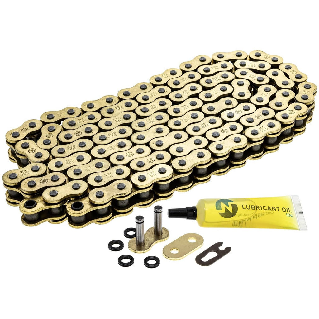 Gold X-ring drive chain, 116 links, with master link hardware and lubricant tube
