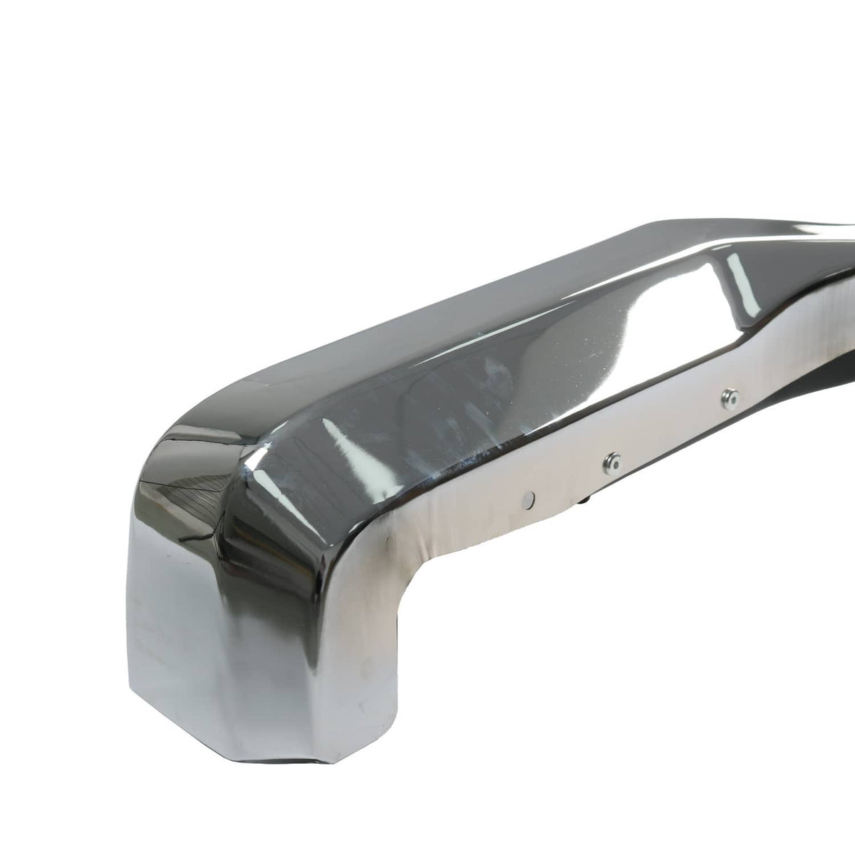 Chrome rear step bumper face bar, curved corner with mounting holes