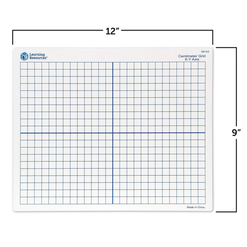 Learning Resources X-Y axis dry erase board, white with blue grid and 9x12 markings